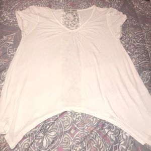 White top with partial lace on the back